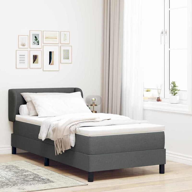 Pat cu arcuri cu headboard Gri închis 80 x 200 cm țesătură