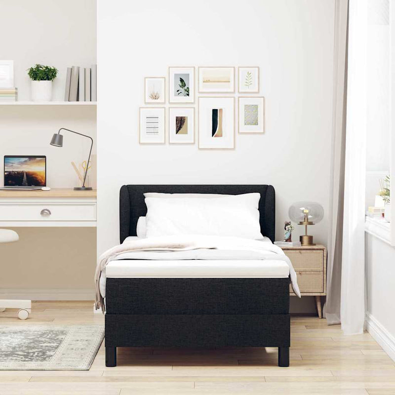 Pat cu arcuri cu headboard Negru 100 x 200 cm țesătură