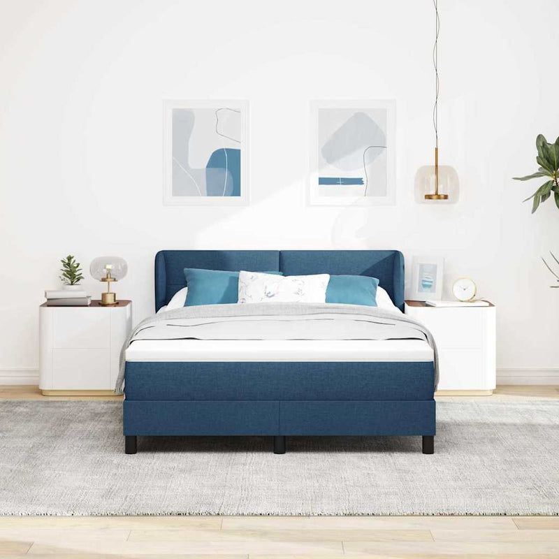 Pat cu arcuri cu headboard albastru 140 x 200 cm țesătură