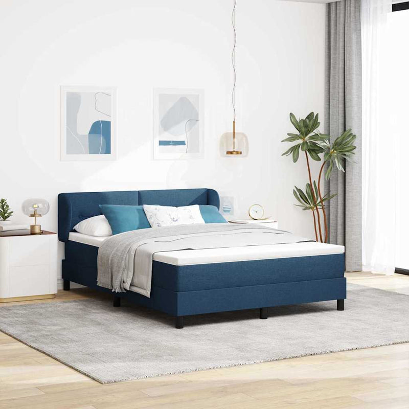Pat cu arcuri cu headboard albastru 160 x 200 cm țesătură