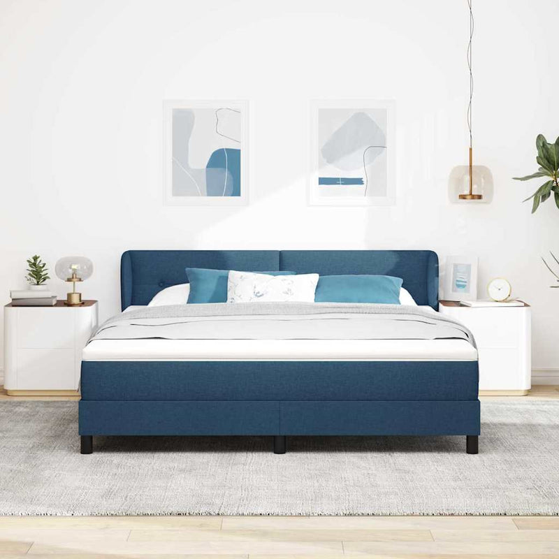 Pat cu arcuri cu headboard albastru 180 x 200 cm țesătură