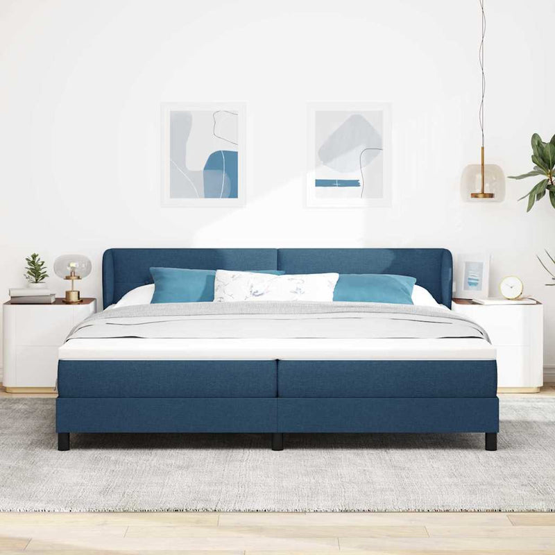 Pat cu arcuri cu headboard albastru 200 x 200 cm țesătură