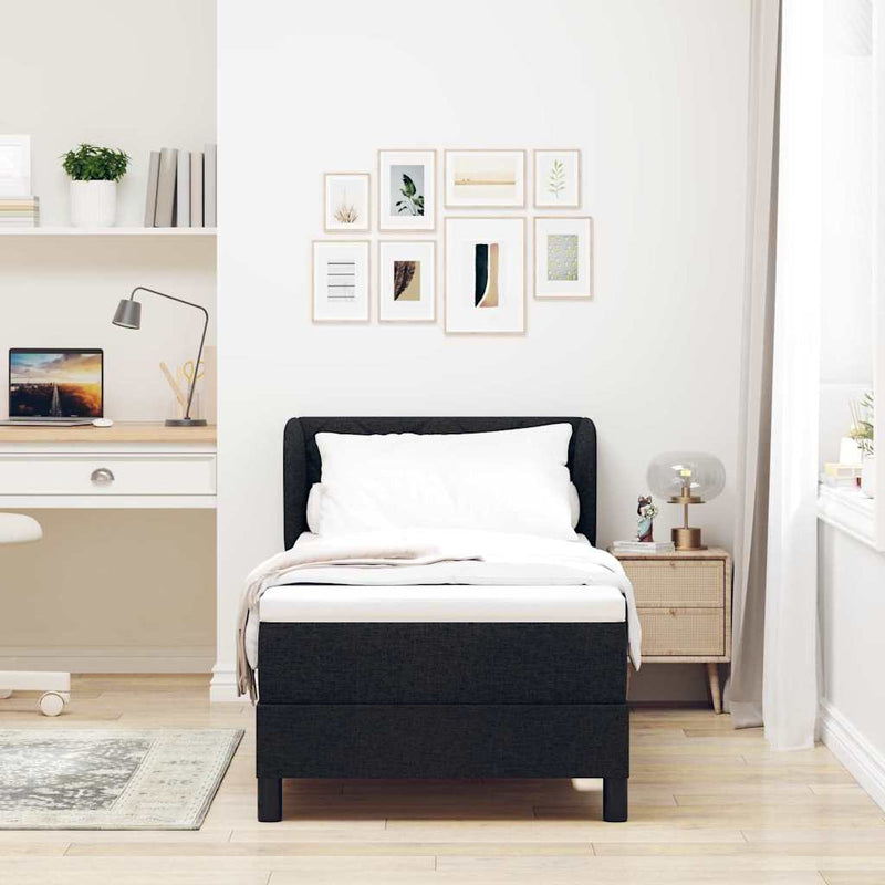 Pat cu arcuri cu headboard Negru 80 x 200 cm țesătură