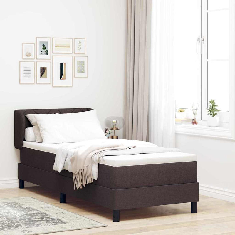 Pat cu arcuri cu headboard Maro închis 80 x 200 cm țesătură