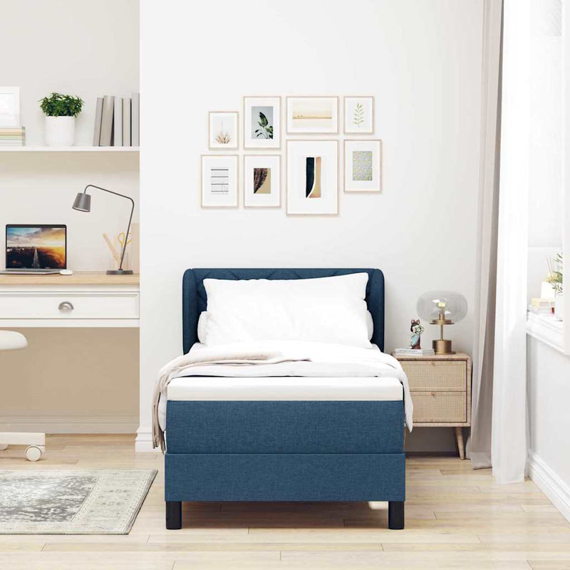 Pat cu arcuri cu headboard albastru 80 x 200 cm țesătură