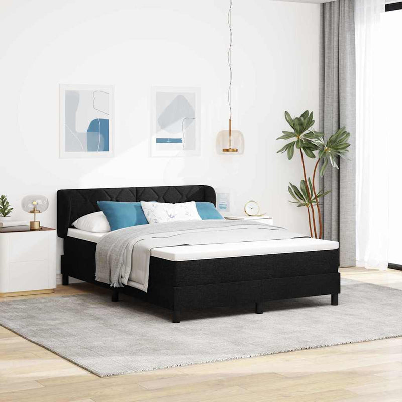 Pat cu arcuri cu headboard Negru 140 x 200 cm țesătură