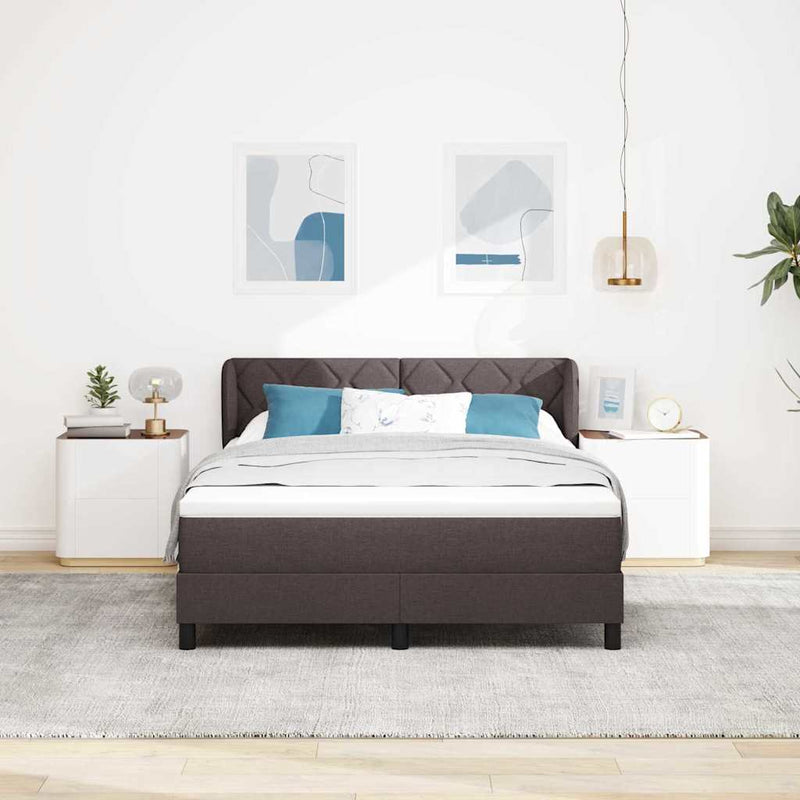 Pat cu arcuri cu headboard Maro închis 160 x 200 cm țesătură