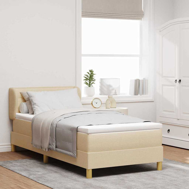 Pat cu arcuri cu saltea cu headboard Crem 80 x 200 cm țesătură