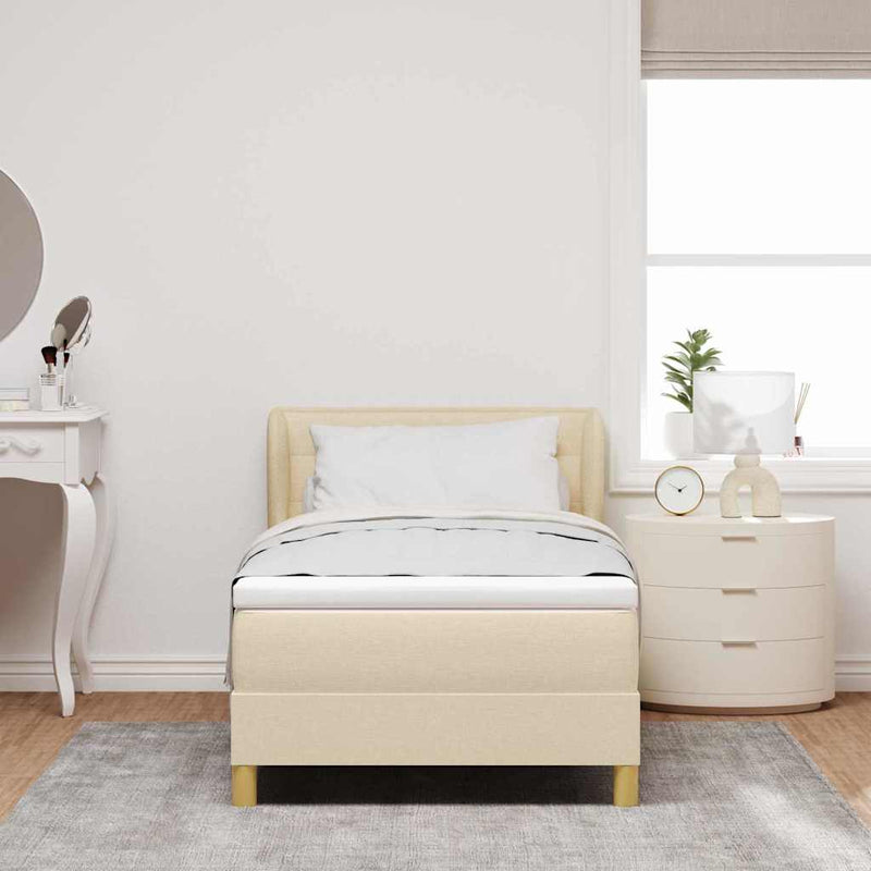 Pat cu arcuri cu saltea cu headboard Crem 100 x 200 cm țesătură