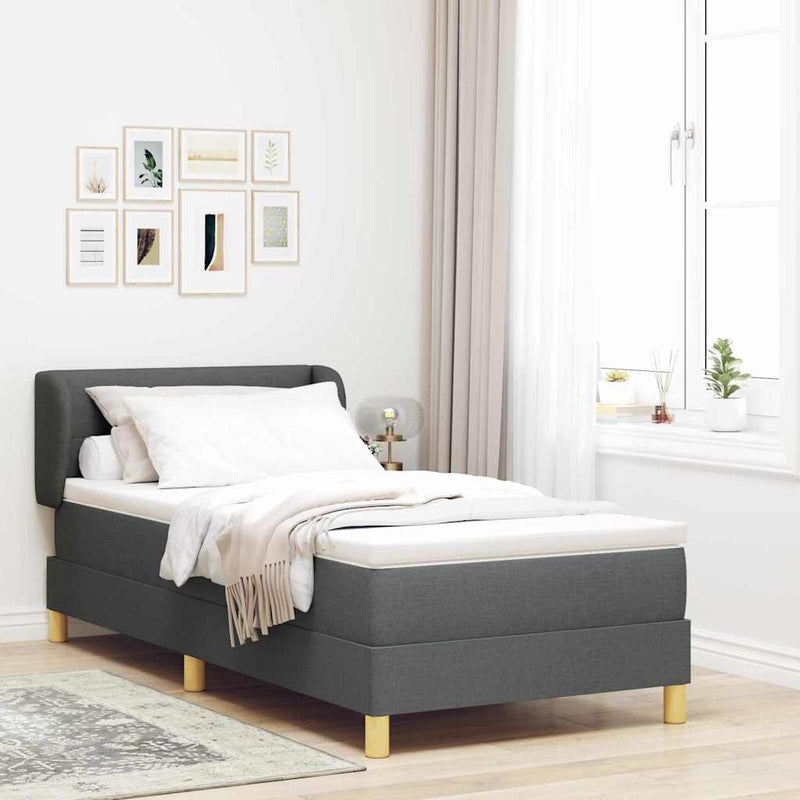 Pat cu arcuri cu headboard Gri închis 80 x 200 cm țesătură