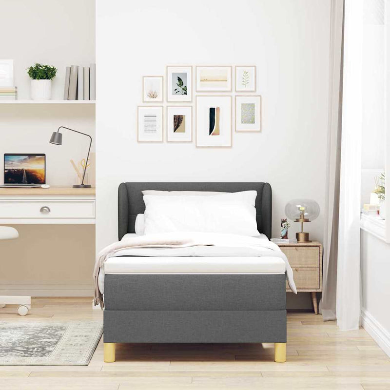 Pat cu arcuri cu headboard Gri închis 80 x 200 cm țesătură