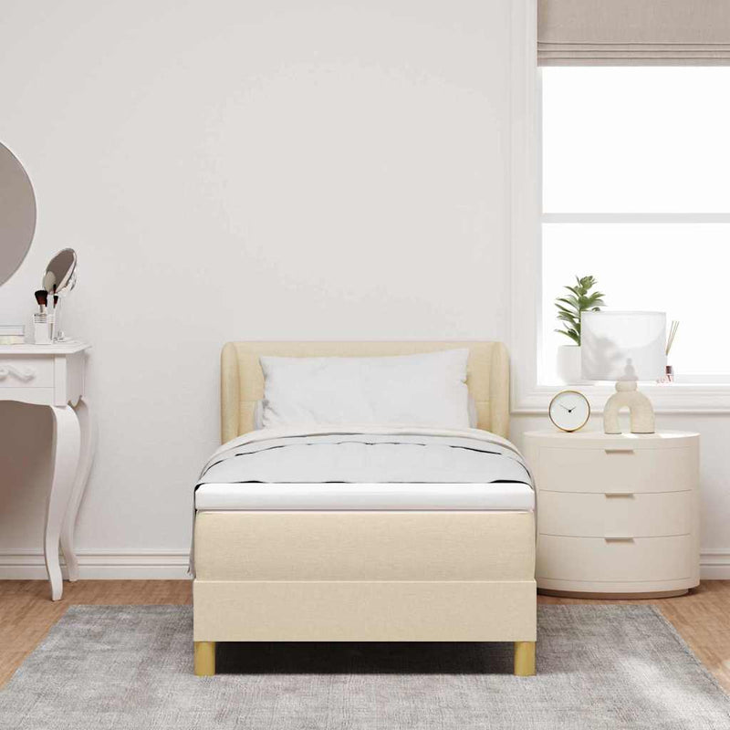 Pat cu arcuri cu headboard Crem 90 x 190 cm țesătură