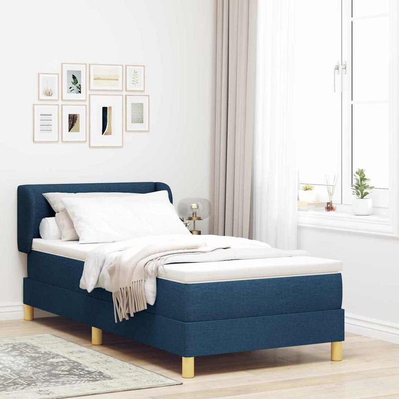 Pat cu arcuri cu headboard albastru 100 x 200 cm țesătură