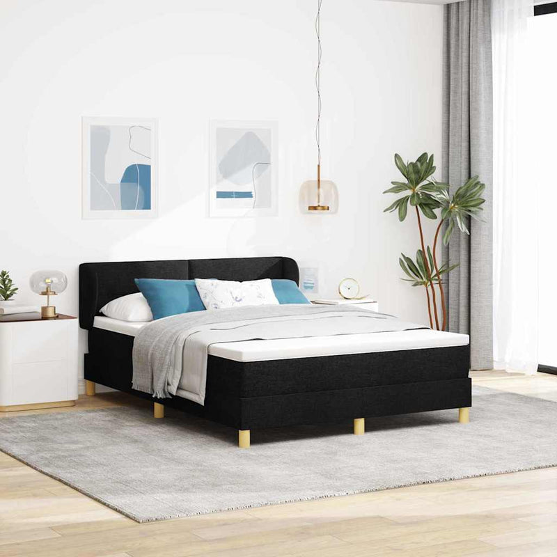 Pat cu arcuri cu headboard Negru 140 x 200 cm țesătură