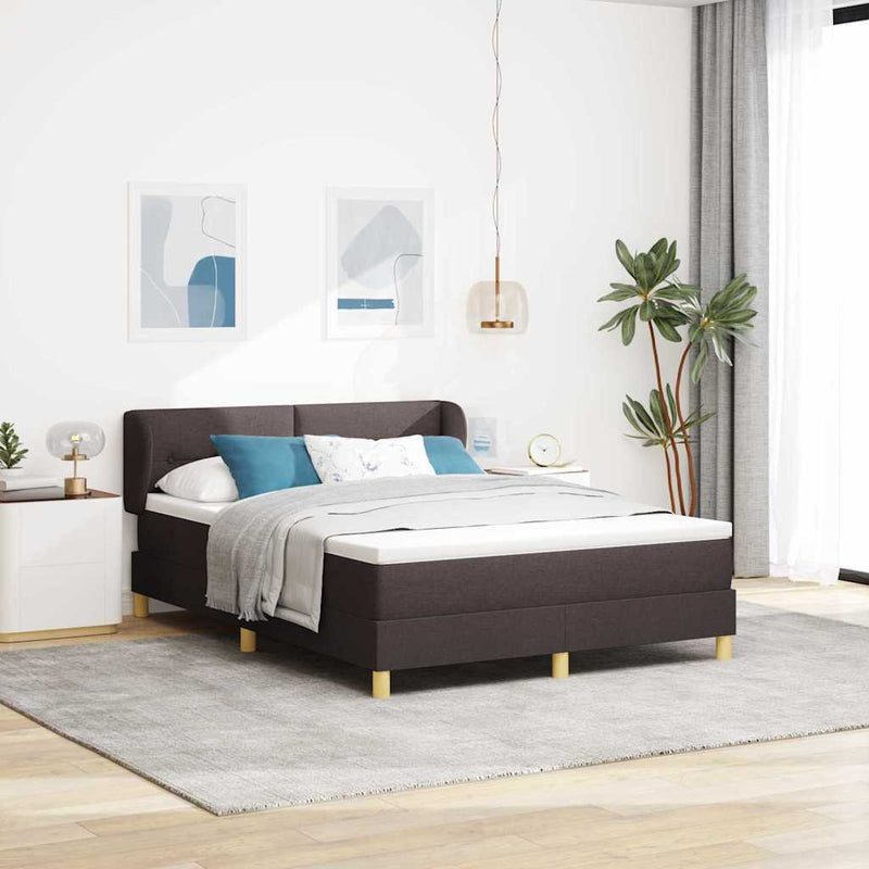 Pat cu arcuri cu headboard Maro închis 140 x 200 cm țesătură