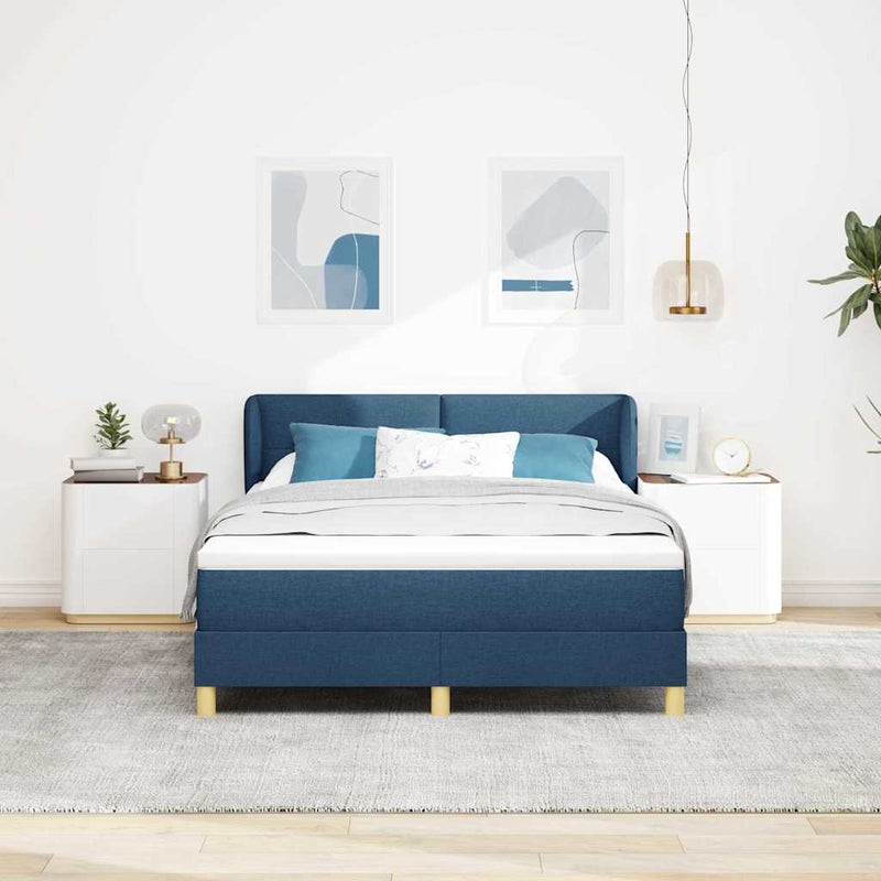 Pat cu arcuri cu headboard albastru 140 x 200 cm țesătură