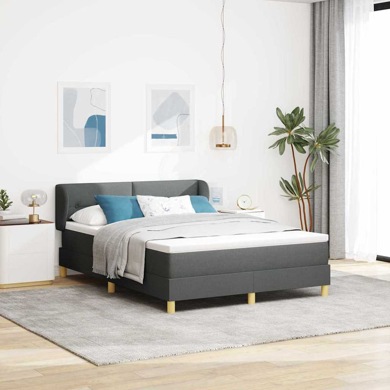 Pat cu arcuri cu headboard Gri închis 160 x 200 cm țesătură