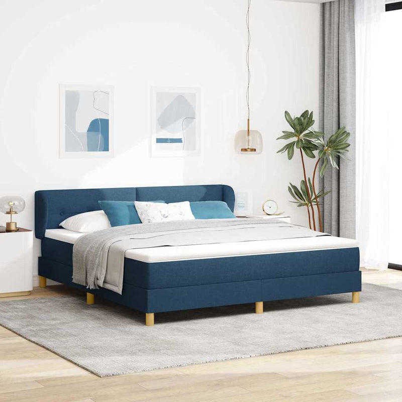 Pat cu arcuri cu headboard albastru 180 x 200 cm țesătură