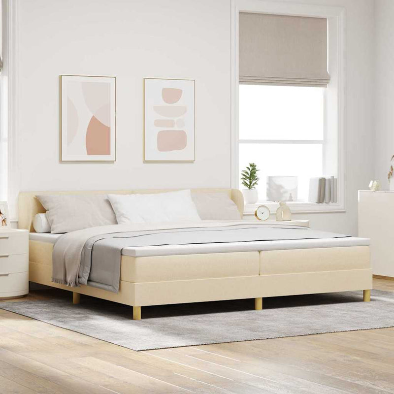 Pat cu arcuri cu headboard Crem 200 x 200 cm țesătură