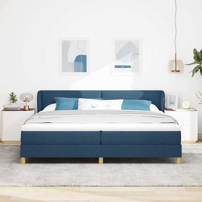 Pat cu arcuri cu headboard albastru 200 x 200 cm țesătură