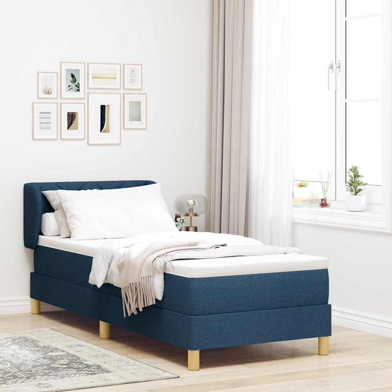 Pat cu arcuri cu headboard albastru 80 x 200 cm țesătură