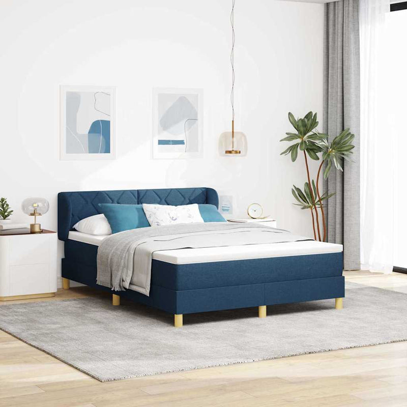 Pat cu arcuri cu headboard albastru 140 x 190 cm țesătură