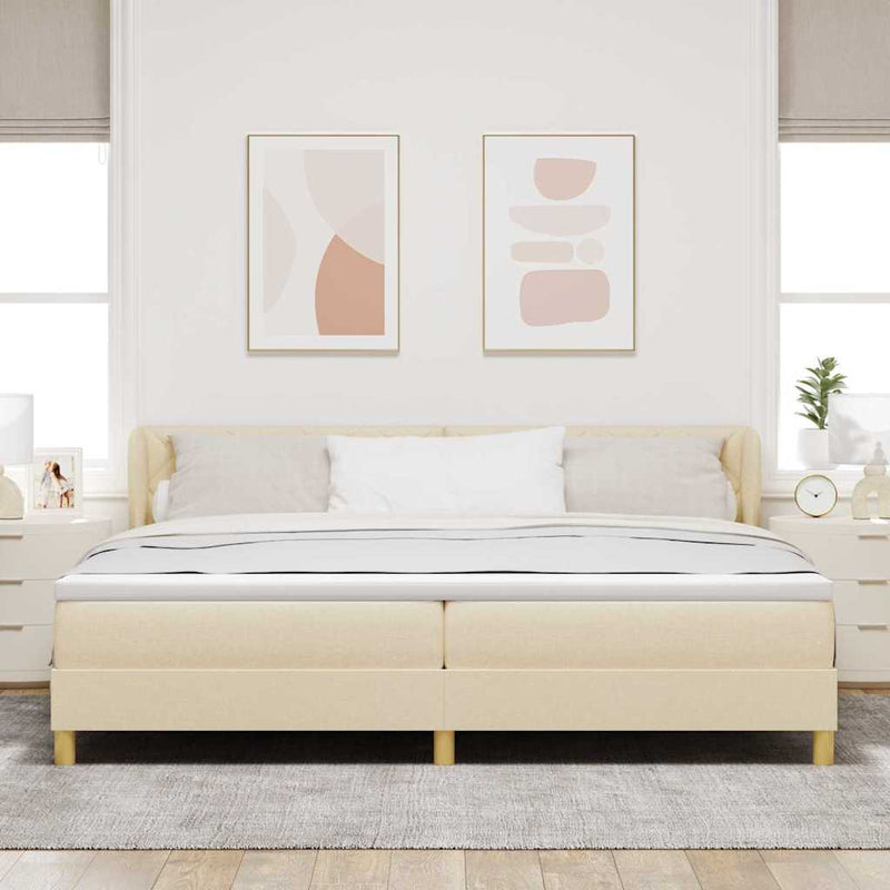 Pat cu arcuri cu headboard Crem 200 x 200 cm țesătură