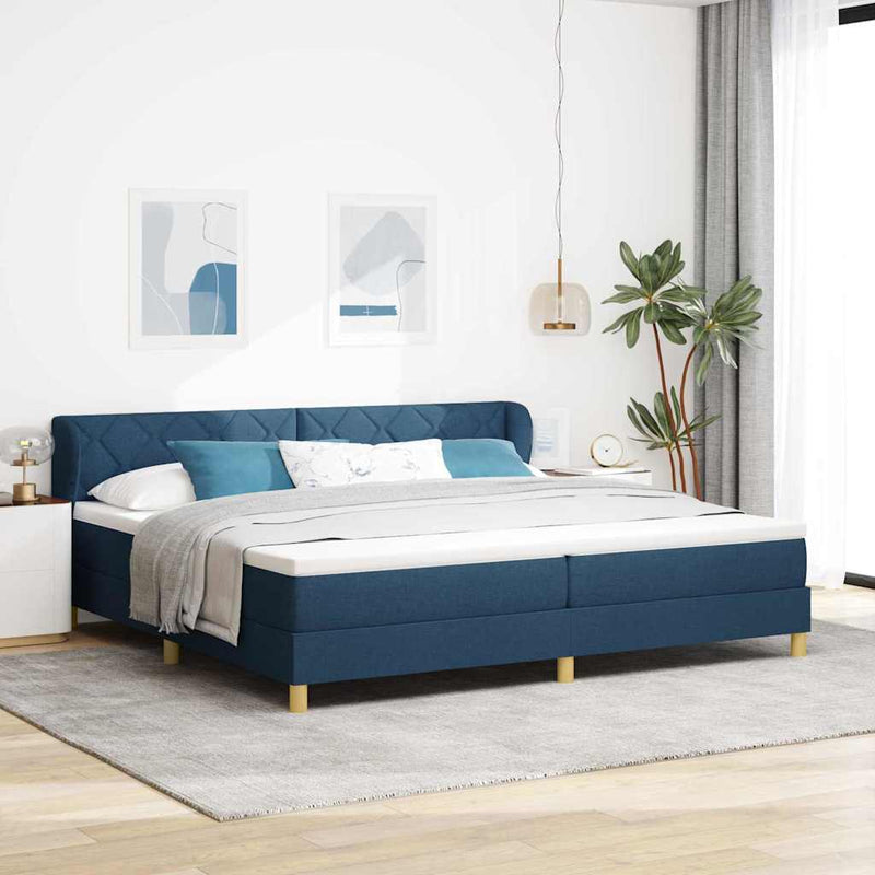 Pat cu arcuri cu headboard albastru 200 x 200 cm țesătură