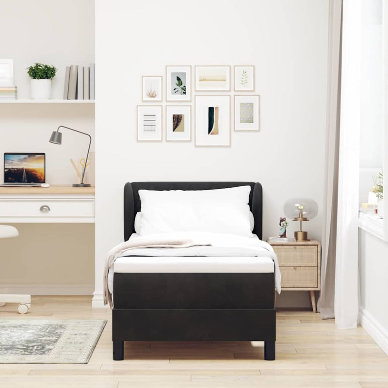 Pat cu arcuri cu headboard Negru 80 x 200 cm Catifea