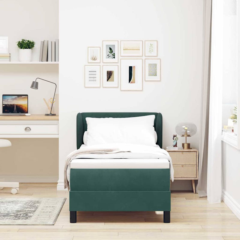 Pat cu arcuri cu headboard Verde închis 80 x 200 cm Catifea