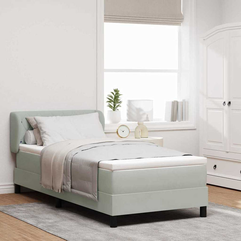 Pat cu arcuri cu headboard Gri deschis 90 x 190 cm Catifea