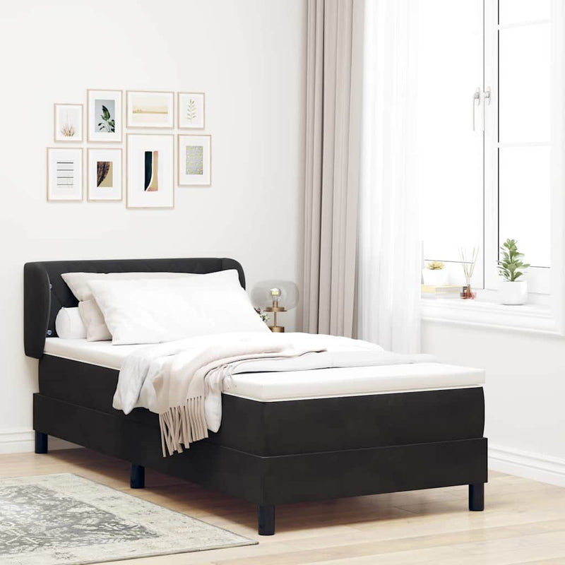 Pat cu arcuri cu headboard Negru 90 x 200 cm Catifea