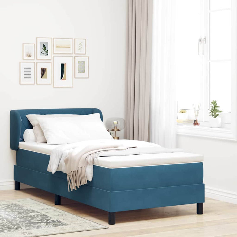 Pat cu arcuri cu headboard Albastru închis 100 x 200 cm Catifea