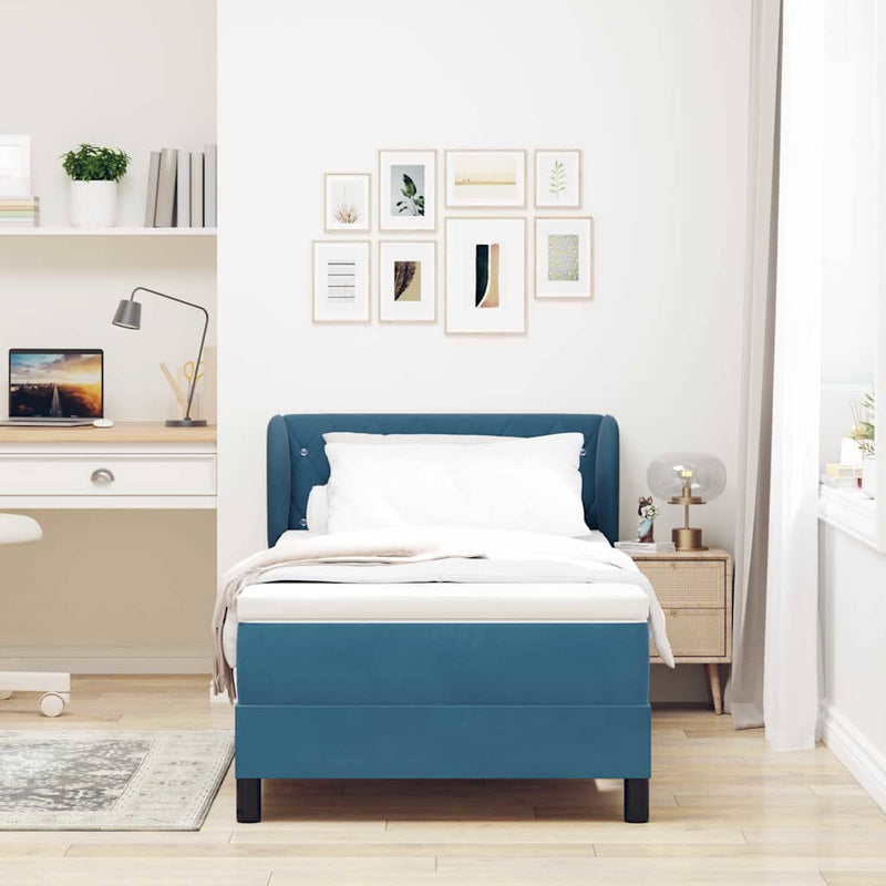 Pat cu arcuri cu headboard Albastru închis 100 x 200 cm Catifea