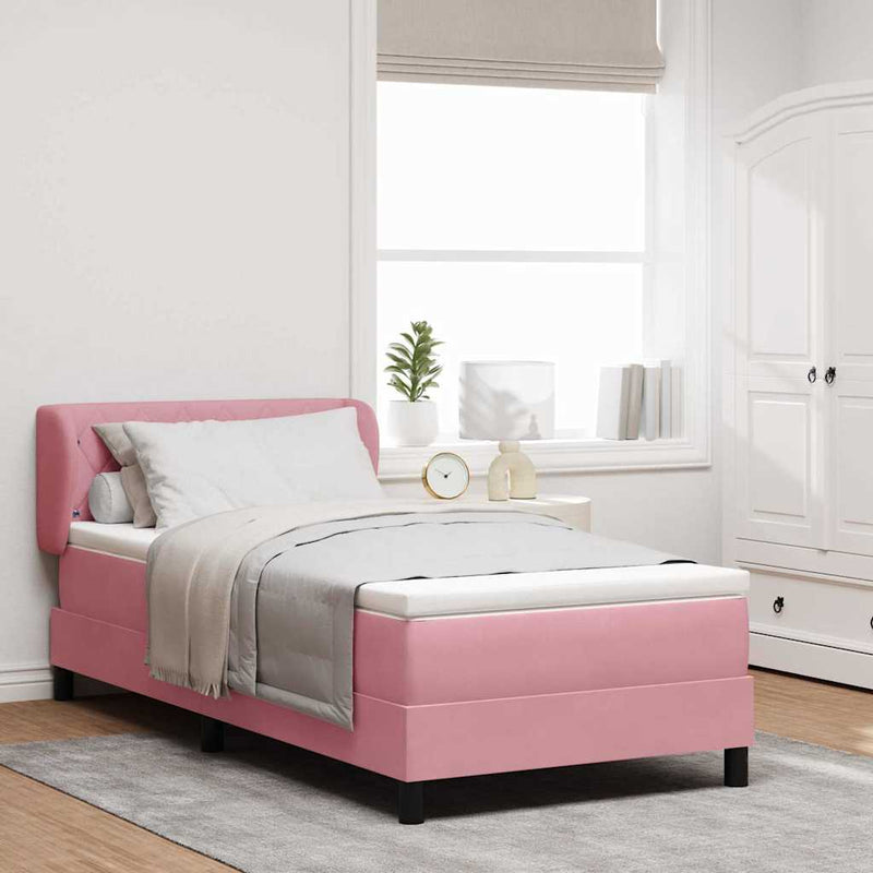 Pat cu arcuri cu headboard Roz 100 x 200 cm Catifea