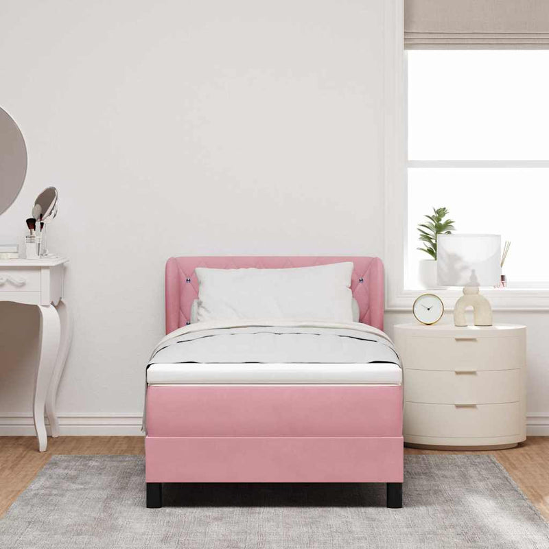 Pat cu arcuri cu headboard Roz 100 x 200 cm Catifea