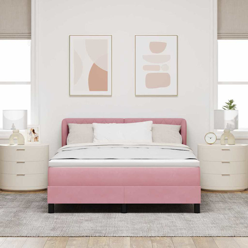 Pat cu arcuri cu headboard Roz 160 x 200 cm Catifea