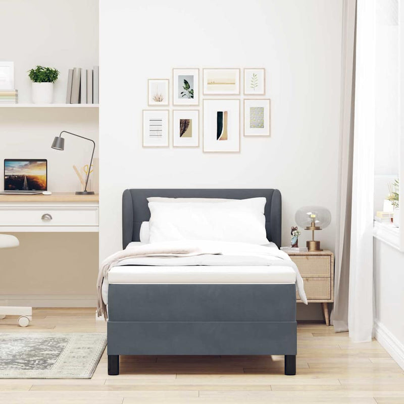 Pat cu arcuri cu headboard Gri închis 80 x 200 cm Catifea