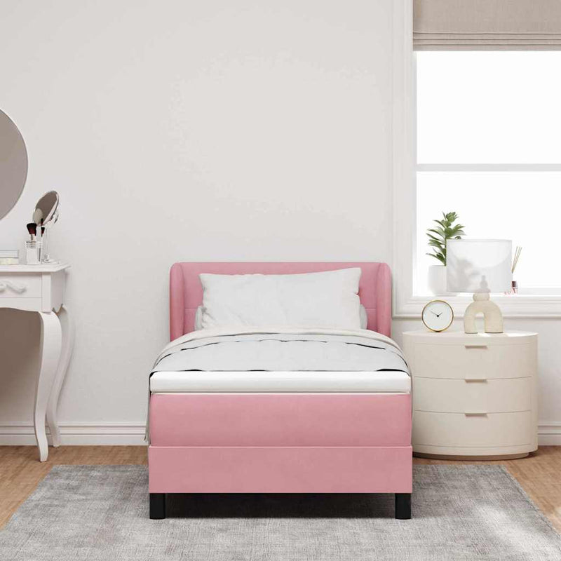 Pat cu arcuri cu headboard Roz 80 x 200 cm Catifea