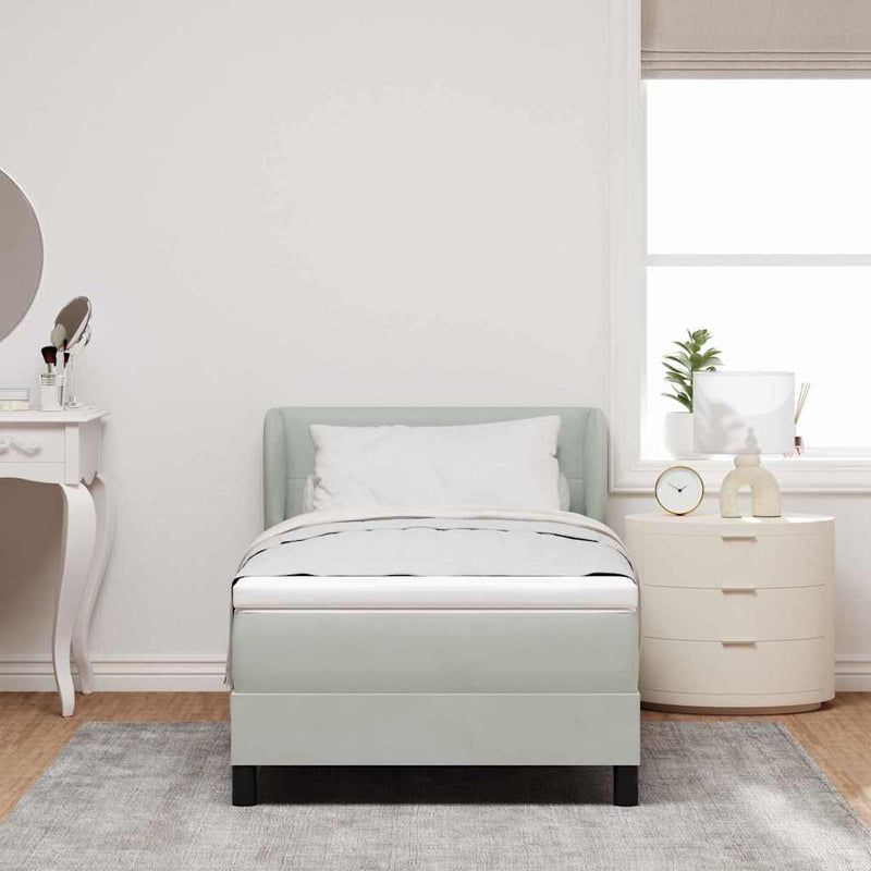 Pat cu arcuri cu headboard Gri deschis 90 x 190 cm Catifea