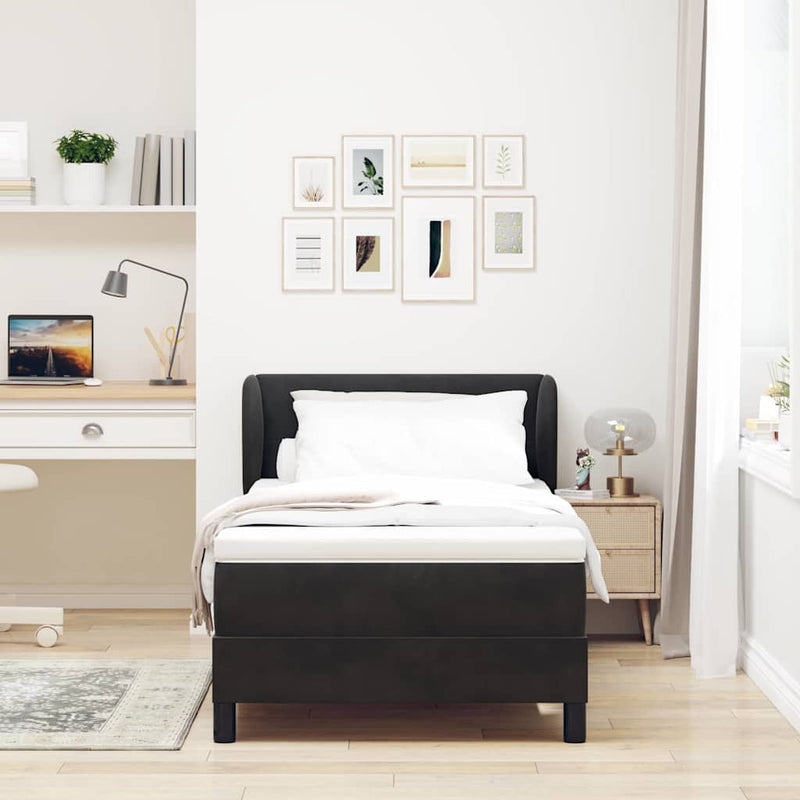 Pat cu arcuri cu headboard Negru 90 x 190 cm Catifea