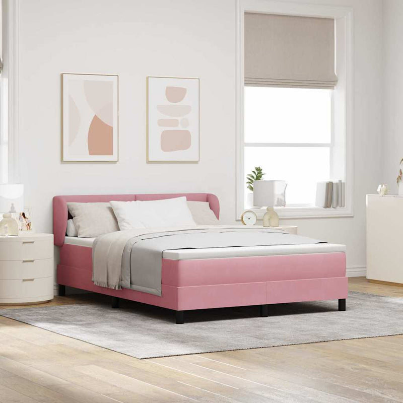 Pat cu arcuri cu headboard Roz 140 x 190 cm Catifea