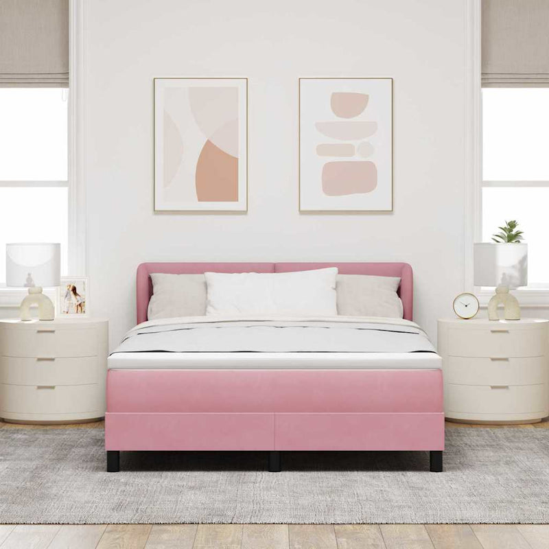 Pat cu arcuri cu headboard Roz 140 x 190 cm Catifea