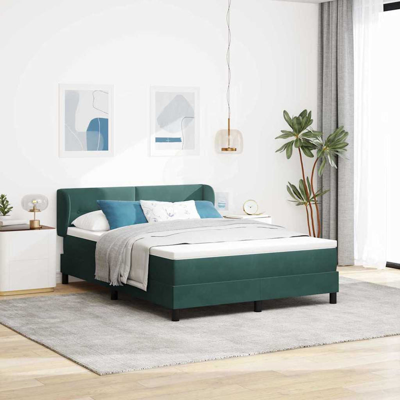 Pat cu arcuri cu headboard Verde închis 140 x 200 cm Catifea