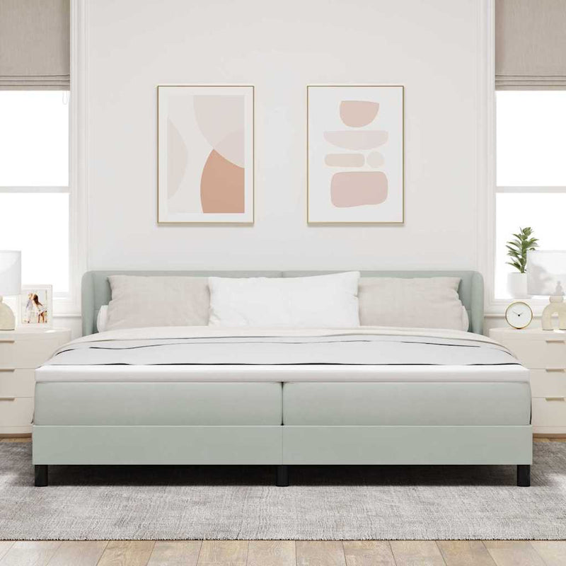 Pat cu arcuri cu headboard Gri deschis 200 x 200 cm Catifea