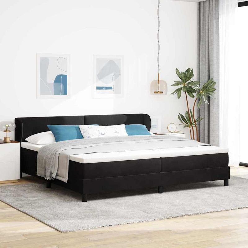 Pat cu arcuri cu headboard Negru 200 x 200 cm Catifea