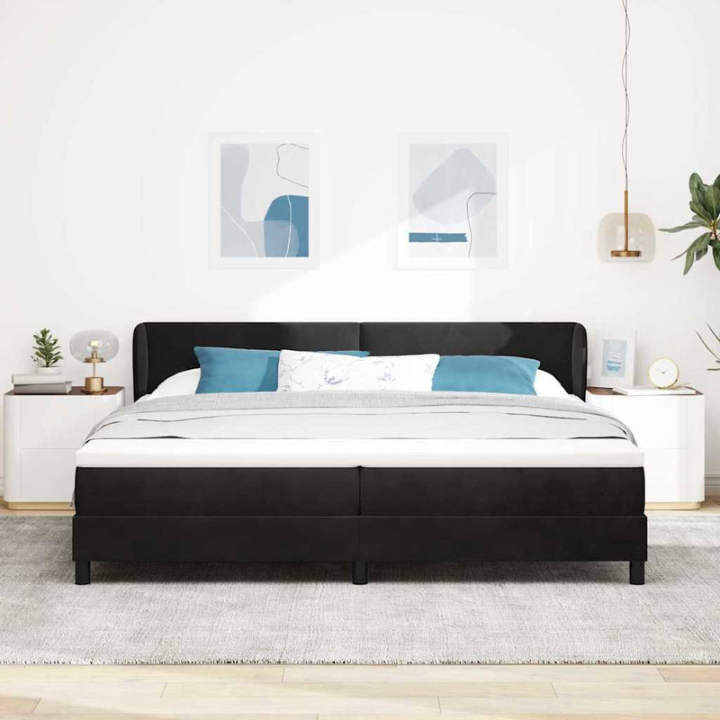 Pat cu arcuri cu headboard Negru 200 x 200 cm Catifea