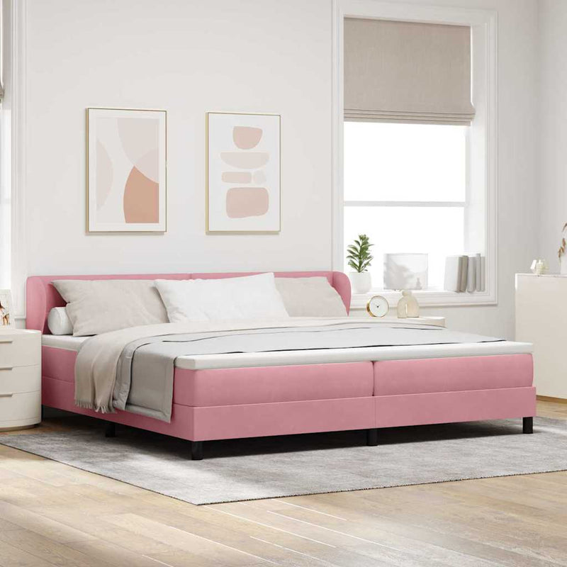 Pat cu arcuri cu headboard Roz 200 x 200 cm Catifea