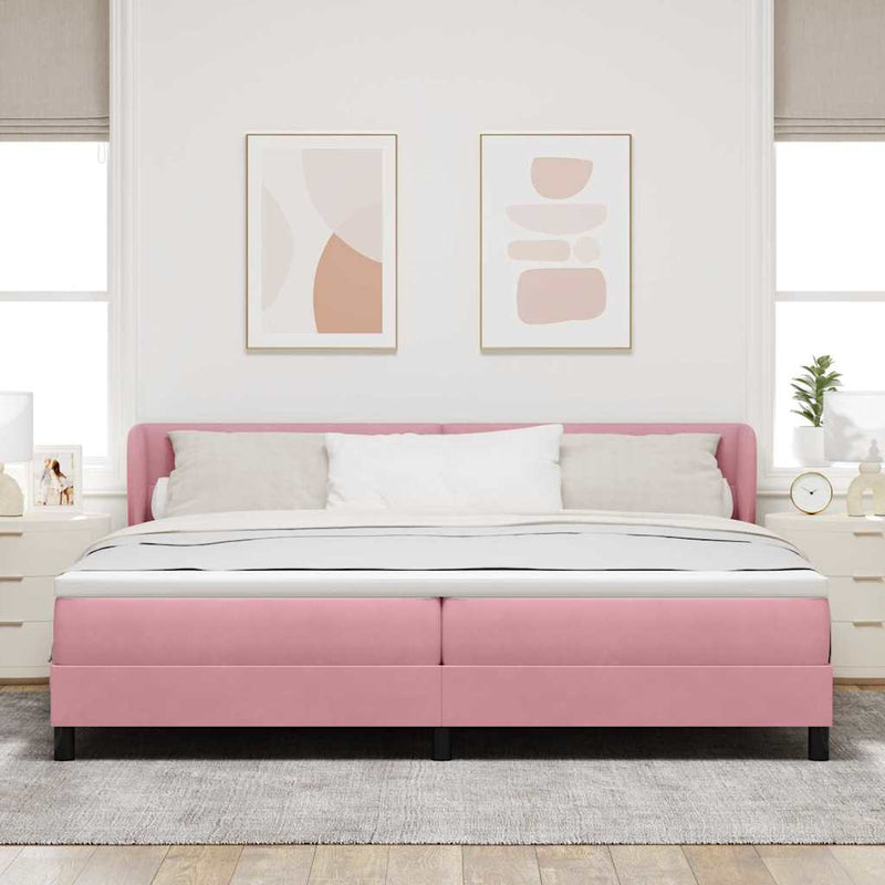 Pat cu arcuri cu headboard Roz 200 x 200 cm Catifea