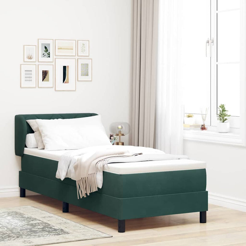 Pat cu arcuri cu headboard Verde închis 80 x 200 cm Catifea